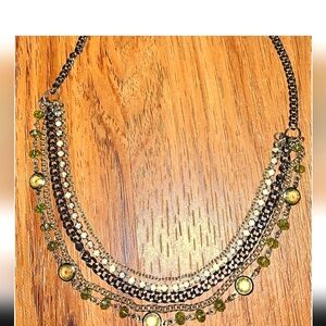Elegant Multi-Chain Necklace with Green Accents